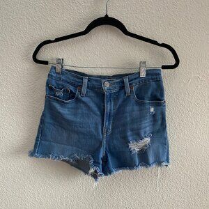 Levi's High Rise Distressed Raw Hem Denim Jean Shorts 28 Medium Wash Festival